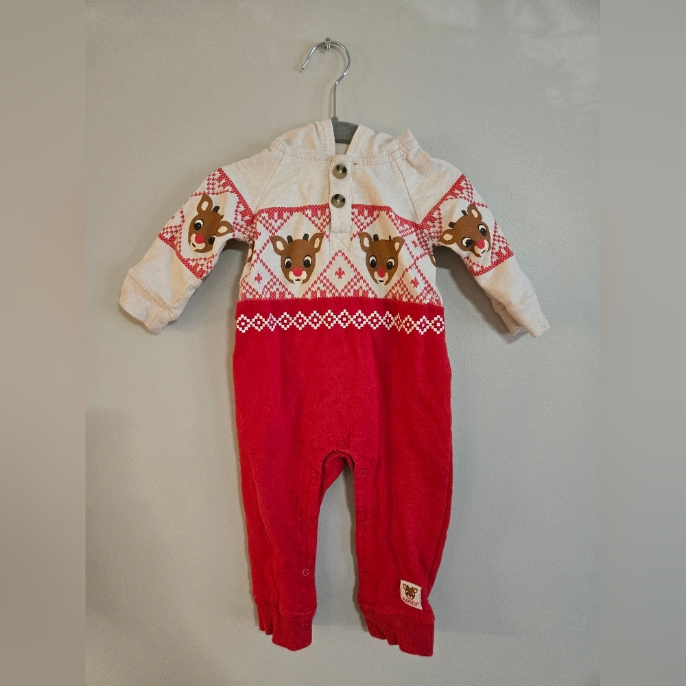 Rudolph the Red Nosed Reindeer Outfit, With Hood and Antlers,  Size 12 months